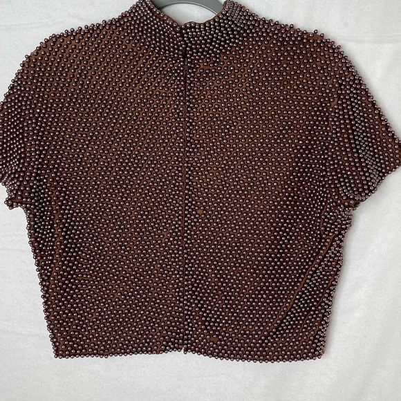 80's VTG VIE by Victoria Royal Brown Pearl Beaded Crop Top Size 12 - Picture 3 of 8